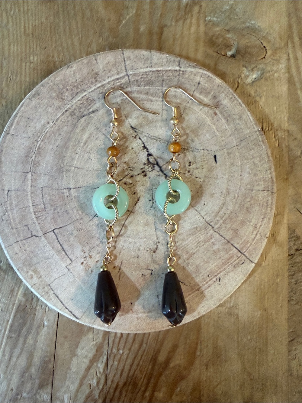 Gold-Tone Mint and Black Drop Earrings